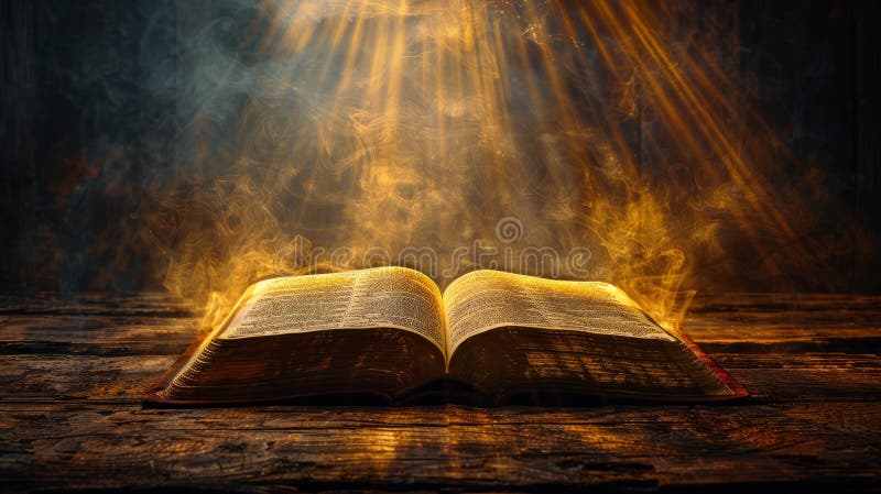Open Bible with golden warm light for sermons and messages
